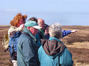 Picture of walkers looking and one pointing