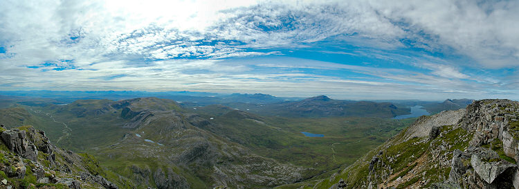 2MB download for this panorama Picture of a panoramic view over a rocky landscape with various lochs