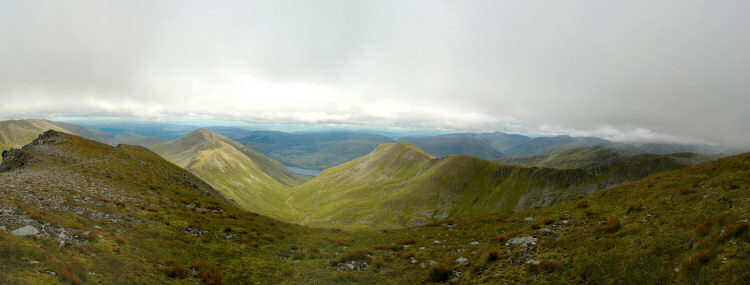 2.4MB download for this panorama Picture of a view over a corrie from the summit of a hill
