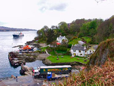 View over Port Askaig with the Calmac ferry approaching